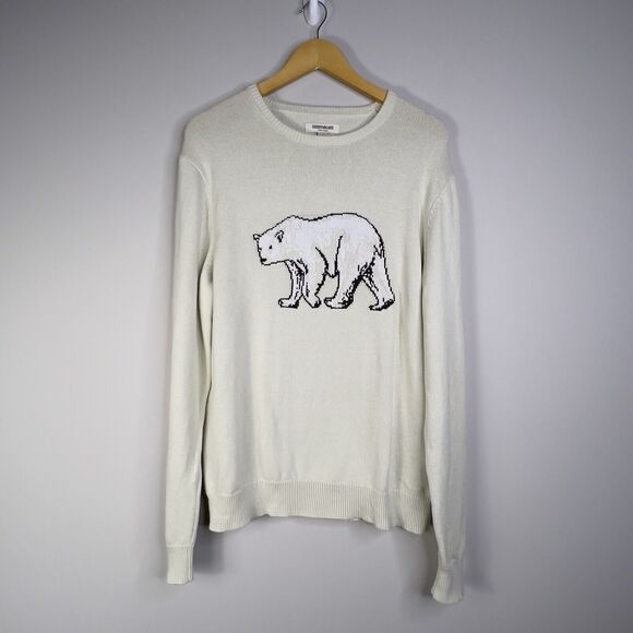 Goodthreads Mens Polar Bear Crewneck Cotton Sweater Cream Ivory Size Large - Picture 2 of 7